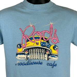 Vintage 80s Rods Roadhouse Cafe T Shirt Harrisburg Pennsylvania Blue S Small